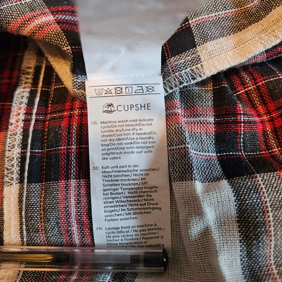 Cupshe Womens XL Plaid Tiered Flounce Mini Dress V neck‎ Black Red White - Picture 6 of 9